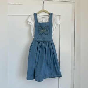 Mini Boden pinafore overall dress chambray denim Girls sz 6-7Y (size 6)